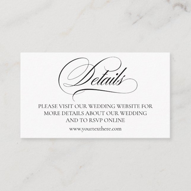 Tarjeta De Recepción Details Sitio web elegante y simple Enclosure Card (Anverso)