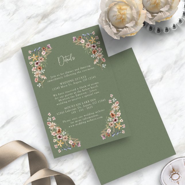 Tarjeta De Recepción Detalle Boho Verde (Sage Green Boho Floral Detail Enclosure Card by Painted Paperie
)