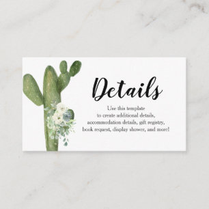 Tarjeta De Recepción Detalle Cactus Flores Blancas Taco sobre Amor