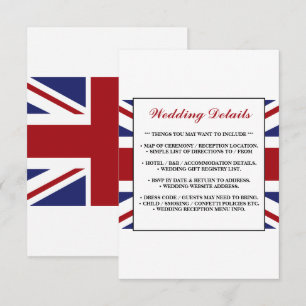 Tarjeta De Recepción Detalle de boda británico de bandera Union Jack