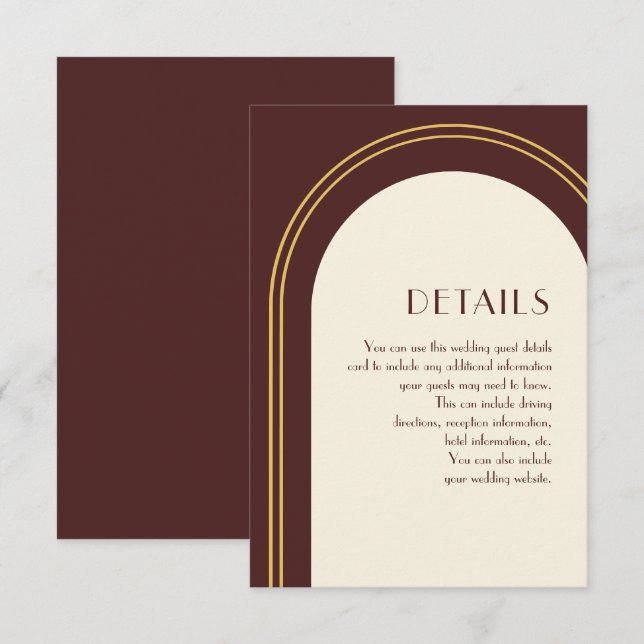 Tarjeta De Recepción Detalle de Boda de Arco de Borgoña Simple (Anverso / Reverso)