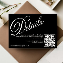 Tarjeta De Recepción Detalle de Boda de código QR elegante en blanco y 