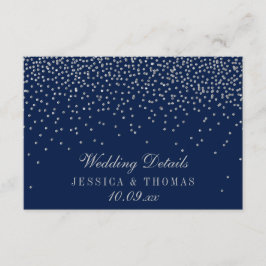 Tarjeta De Recepción Detalle de Boda de confetti azul marino y plata gl