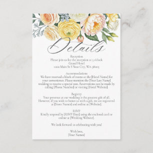 Tarjeta De Recepción Detalle de boda de flor de durazno amarillo acuare