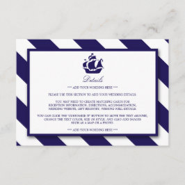 Tarjeta De Recepción Detalle de Boda de franjas náuticas y barcos azule