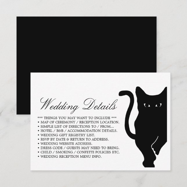 Tarjeta De Recepción Detalle de Boda de gato negro moderno y caprichoso (Anverso / Reverso)