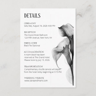 Tarjeta De Recepción Detalle de boda de lirio de Calla en blanco y negr