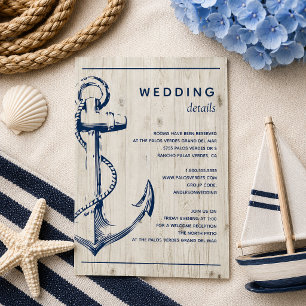 Tarjeta De Recepción Detalle de boda de madera rústica ancla náutica