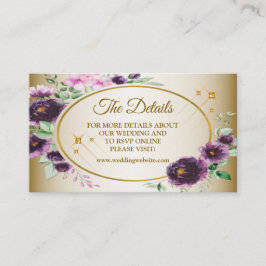 Tarjeta De Recepción Detalle de Boda Floral Rosa Púrpura Verde Dorado