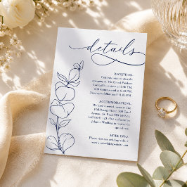 Tarjeta De Recepción Detalle de boda moderno de eucalipto azul marino y