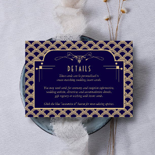 Tarjeta De Recepción Detalle de Bodas Art Decó de los años 20