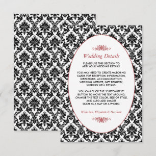 Tarjeta De Recepción Detalle de bodas de damasco blanco, negro y rojo v