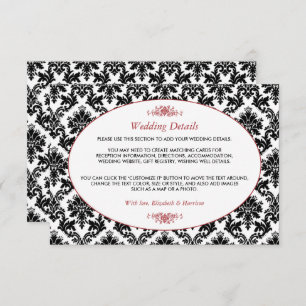 Tarjeta De Recepción Detalle de bodas de damasco blanco, negro y rojo v