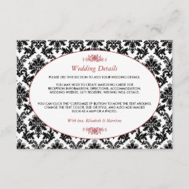 Tarjeta De Recepción Detalle de bodas de damasco blanco, negro y rojo v