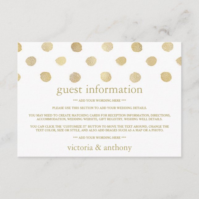 Tarjeta De Recepción Detalle de Bodas de puntos modernos de polka blanc (Anverso)