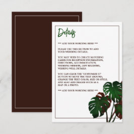 Tarjeta De Recepción Detalle de bodas en la playa de Monstera Tropical
