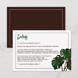 Tarjeta De Recepción Detalle de bodas en la playa de Monstera Tropical