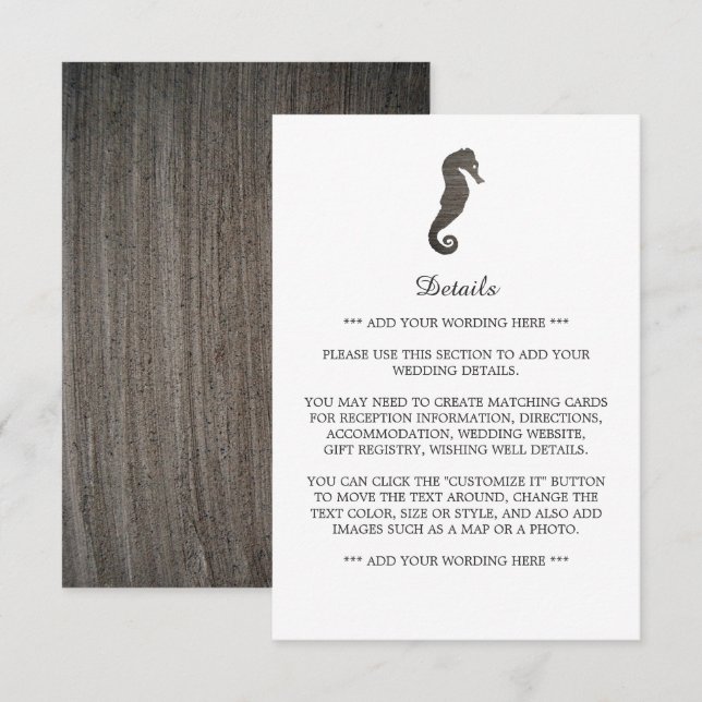 Tarjeta De Recepción Detalle de bodas en la playa del caballito marino  (Anverso / Reverso)