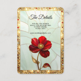 Tarjeta De Recepción Detalle de cerramiento de flor roja de vidrio empl