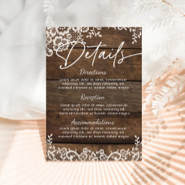 Tarjeta De Recepción Detalle de desagüe del campo de la madera rústica