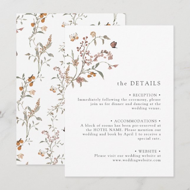 Tarjeta De Recepción Detalle de Flor Silvestre Boho (Anverso / Reverso)