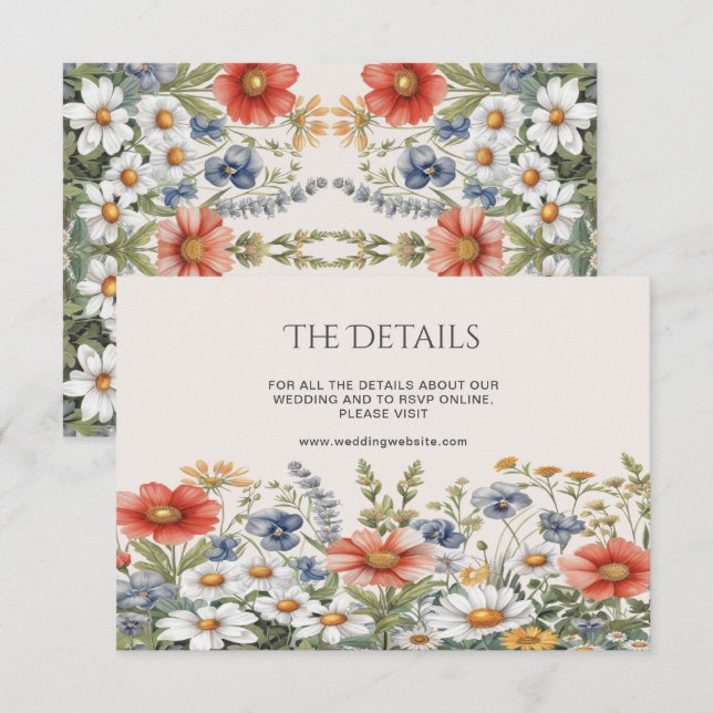 Tarjeta De Recepción Detalle de flores silvestres coloridas (Anverso / Reverso)