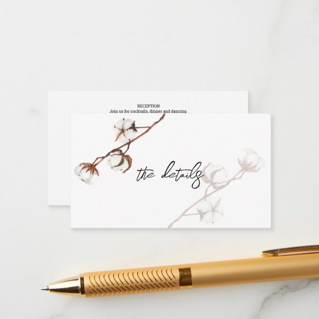 Tarjeta De Recepción Detalle de información sobre algodón de moda para  (Anverso/Reverso In Situ)