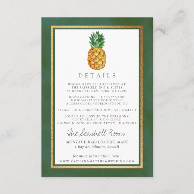 Tarjeta De Recepción Detalle de la colección de Bodas de piña tropical (Anverso)