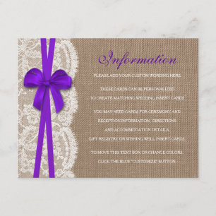 Tarjeta De Recepción Detalle de la colección de Bodas Rustic Purple Bow
