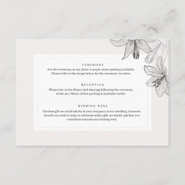 Tarjeta De Recepción Detalle de las capas florales clásicas ilustradas (Reverso)