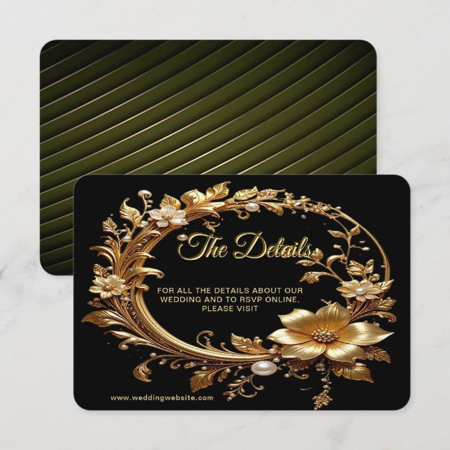 Tarjeta De Recepción Detalle de Marco Ornado Floral Dorado (Anverso / Reverso)