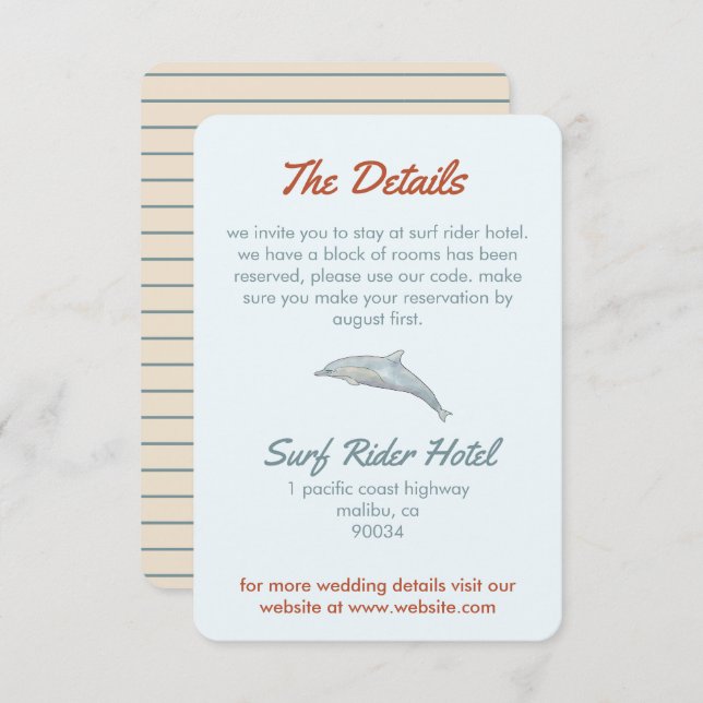 Tarjeta De Recepción detalle de playa del boda (Anverso / Reverso)