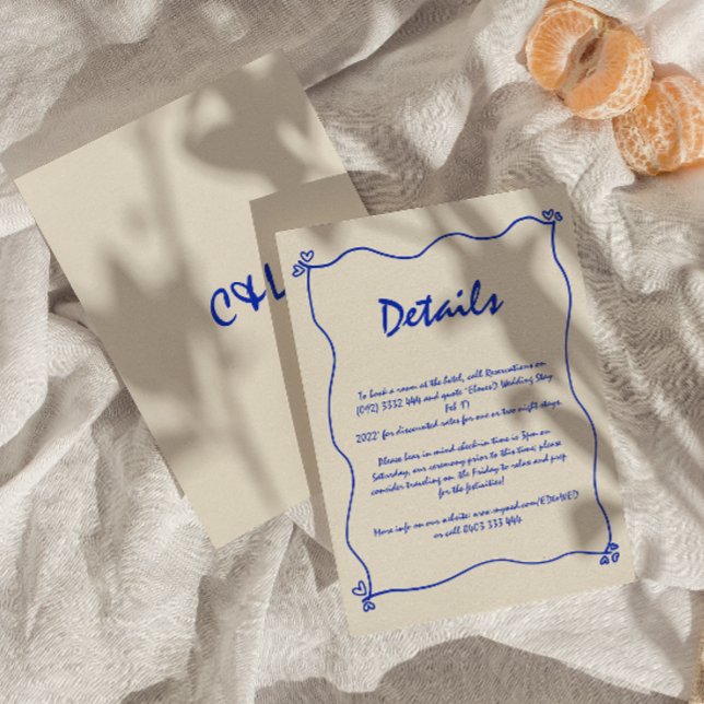 Tarjeta De Recepción Detalle del Boda azul caprichoso retro manuscrito (Subido por el creador)