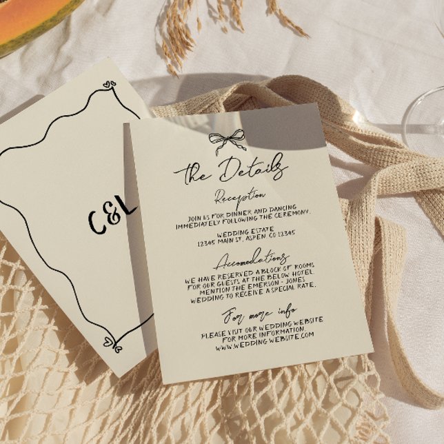 Tarjeta De Recepción Detalle del Boda caprichoso manuscrito retro (Subido por el creador)