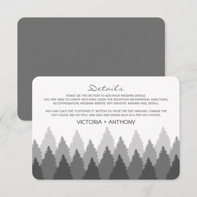 Tarjeta De Recepción Detalle del Boda de bosque de Gray Forest Range (Anverso / Reverso)