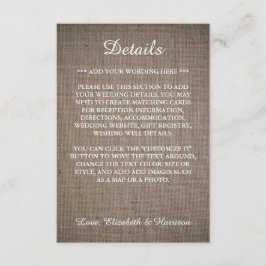 Tarjeta De Recepción Detalle del Boda de Burlap ruso