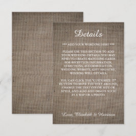 Tarjeta De Recepción Detalle del Boda de Burlap ruso