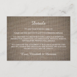Tarjeta De Recepción Detalle del Boda de Burlap ruso