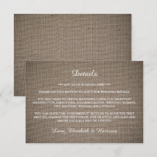 Tarjeta De Recepción Detalle del Boda de Burlap ruso