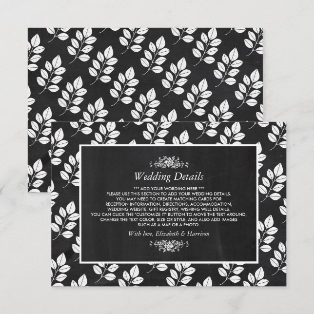 Tarjeta De Recepción Detalle del Boda de hojas florales de cartón (Anverso / Reverso)