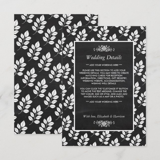 Tarjeta De Recepción Detalle del Boda de hojas florales de cartón (Anverso / Reverso)