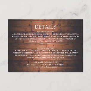 Tarjeta De Recepción Detalle del Boda de las luces de cadena de madera