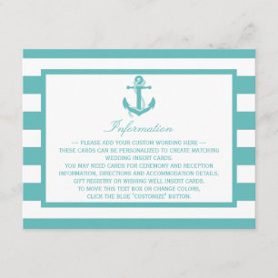 Tarjeta De Recepción Detalle del Boda del anclaje de banda turquesa nau