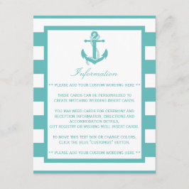 Tarjeta De Recepción Detalle del Boda del anclaje de banda turquesa nau