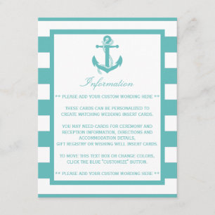 Tarjeta De Recepción Detalle del Boda del anclaje de banda turquesa nau