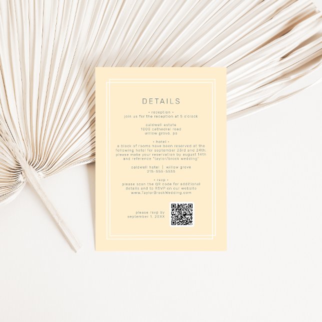Tarjeta De Recepción Detalle del Boda del código QR amarillo neutro de  (AVERY Simple Neutral Yellow QR Code Wedding Detail Enclosure Card)
