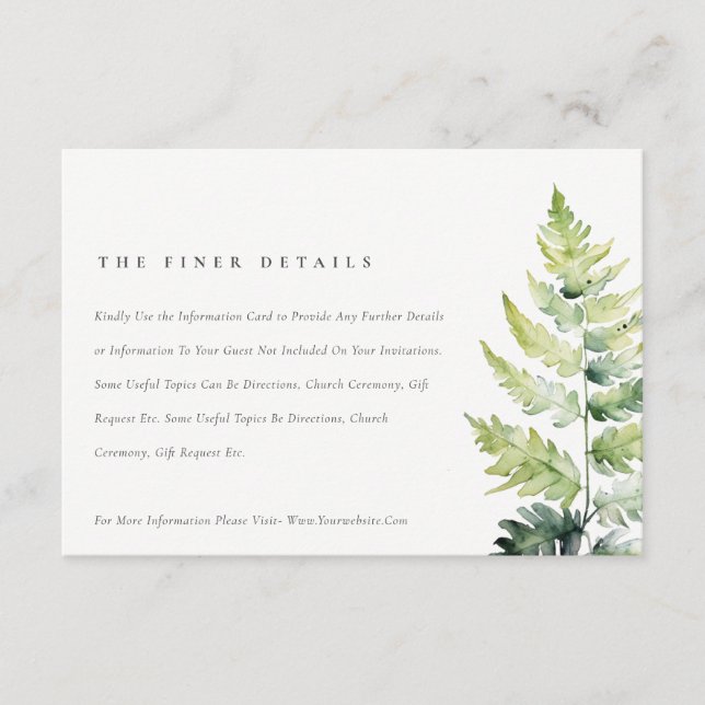 Tarjeta De Recepción Detalle del Boda del Foliage del Ferro Verde vibra (Anverso)