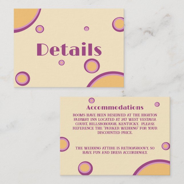 Tarjeta De Recepción Detalle del Boda del Naranja Círculo Púrpura Retro (Anverso / Reverso)