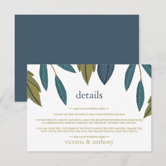 Tarjeta De Recepción Detalle del Boda floral de hojas rusas (Anverso / Reverso)