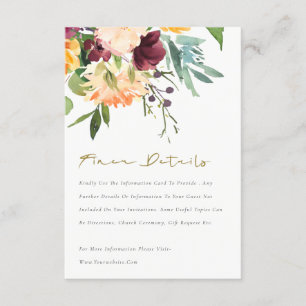 Tarjeta De Recepción Detalle del Boda floral del Naranja amarillo Boho